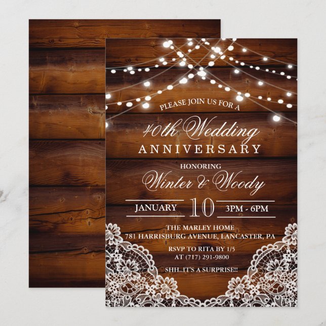 Tarjeta de invitación de aniversario de boda de cu (Anverso / Reverso)