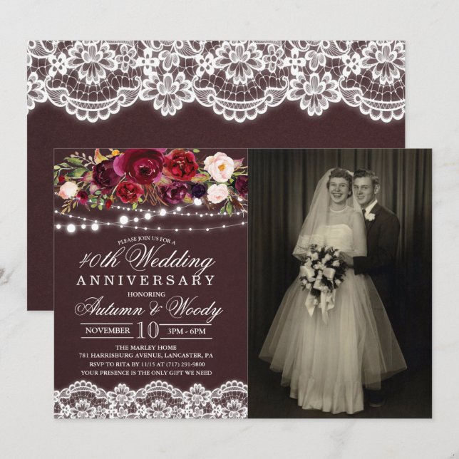 Tarjeta de invitación de aniversario de boda de CU (Anverso / Reverso)