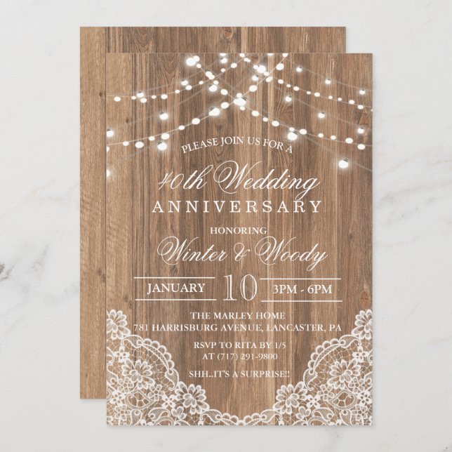 Tarjeta de invitación de aniversario de boda de ma (Anverso / Reverso)