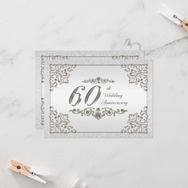Tarjeta de Invitación de Aniversario de Bodas 60º  (Anverso/Reverso In Situ)