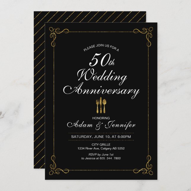 Tarjeta de invitación de aniversario de bodas de o (Anverso / Reverso)