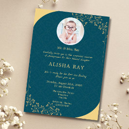 Tarjeta de invitación de Annaprashan Foto verde az