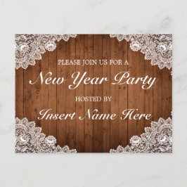 Tarjeta de invitación de Año Nuevo de Madera Rústi