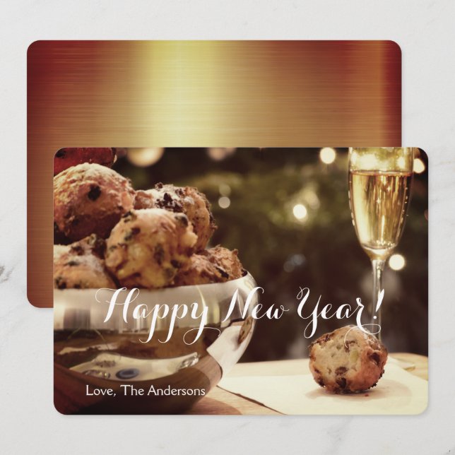 Tarjeta de invitación de Año Nuevo Feliz con champ (Anverso / Reverso)