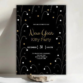 Tarjeta de invitación de Año Nuevo negra con dorad