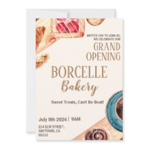 Tarjeta de invitación de apertura de pastelería