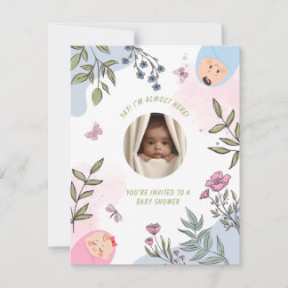 Tarjeta de invitación de baby shower adorable con 