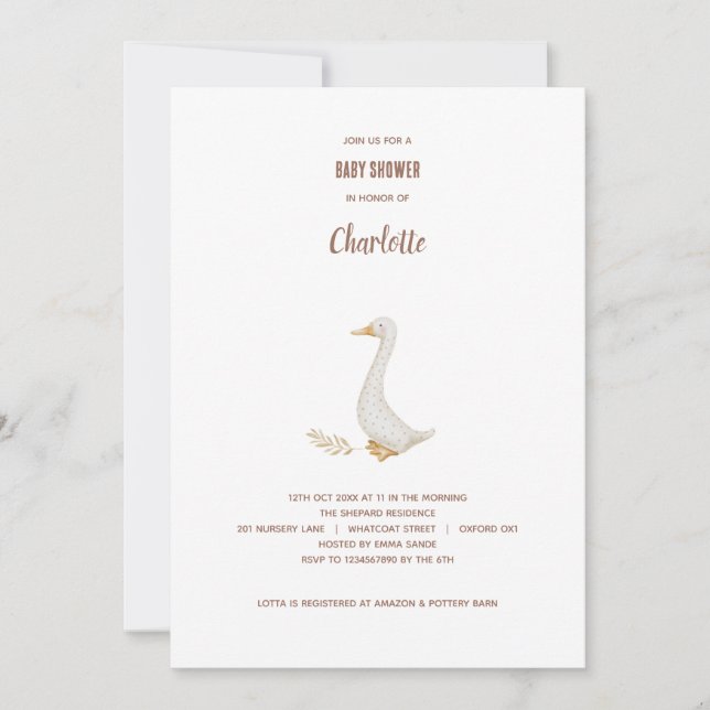 Tarjeta de invitación de Baby Shower de ganso (Anverso)