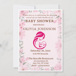 Tarjeta de Invitación de Baby Shower Floral Rosa E