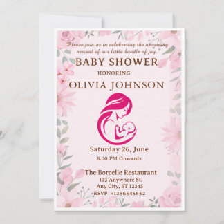 Tarjeta de Invitación de Baby Shower Floral Rosa E