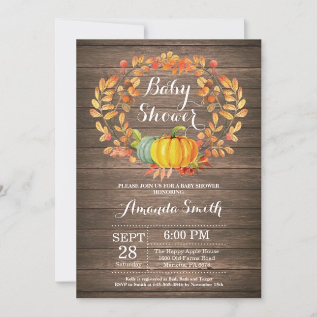 Tarjeta de invitación de Baby Shower para calabaza (Anverso)
