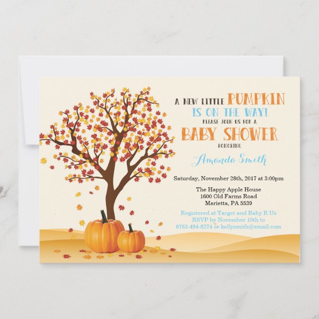 Tarjeta de invitación de Baby Shower para calabaza (Anverso)