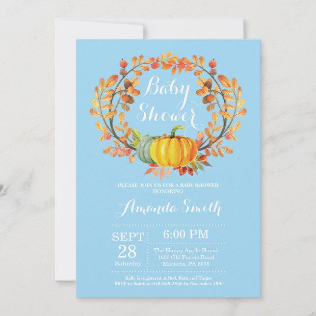 Tarjeta de invitación de Baby Shower para calabaza (Anverso)
