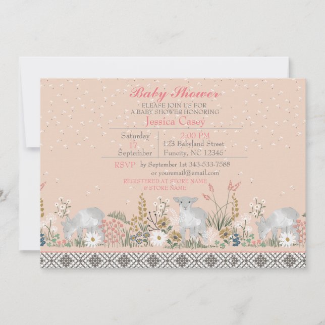 Tarjeta de invitación de Baby Shower Peach Woodlan (Anverso)
