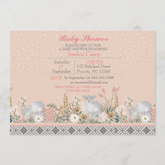 Tarjeta de invitación de Baby Shower Peach Woodlan