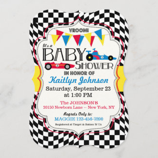 Tarjeta de invitación de Baby Shower Race Car
