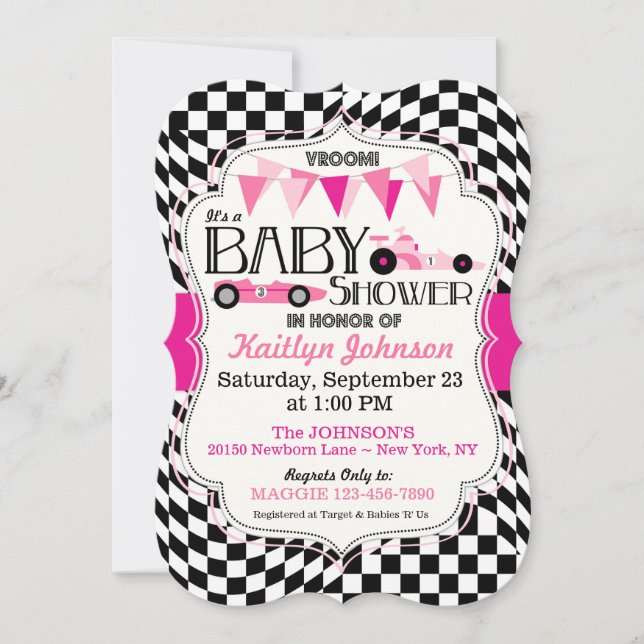 Tarjeta de invitación de Baby Shower Race Car (Anverso)
