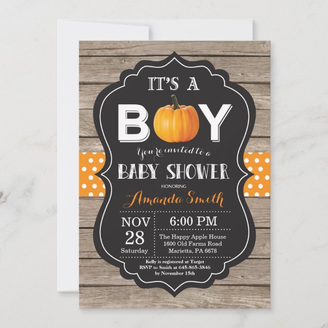 Tarjeta de invitación de Baby Shower Rustic Pumpki (Anverso)