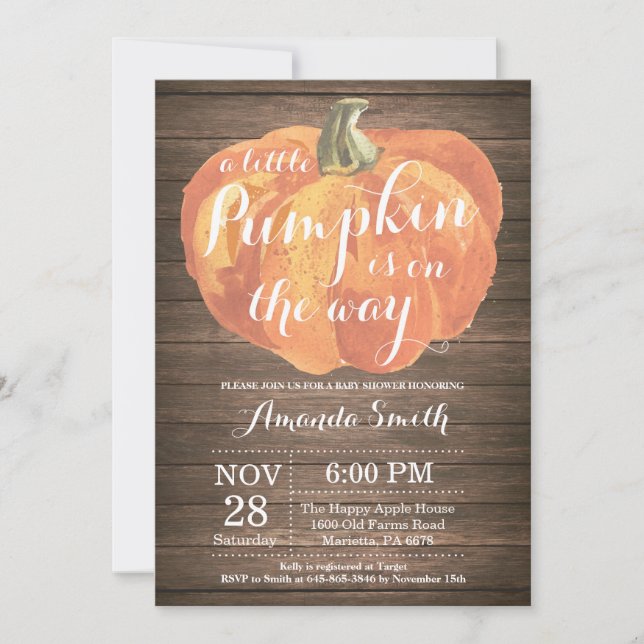 Tarjeta de invitación de Baby Shower Rustic Pumpki (Anverso)