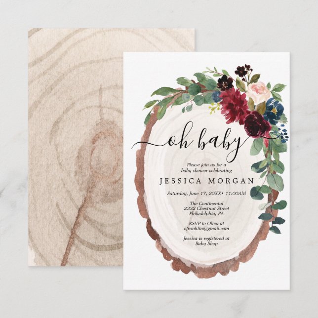 Tarjeta de invitación de Baby Shower Rustic Wood S (Anverso / Reverso)