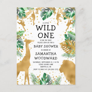 Tarjeta de invitación de baby shower safari en oro