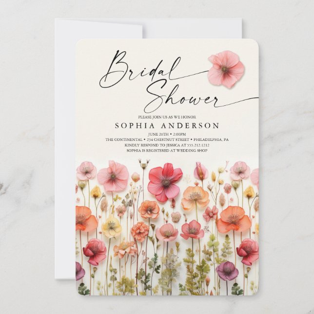 Tarjeta de invitación de baño de novias con amor e (Anverso)