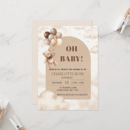 Tarjeta de invitación de baño neutral de osito de