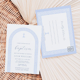 Tarjeta de invitación de bautizo azul blanco de ll