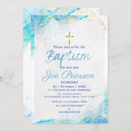 Tarjeta de Invitación de Bautizo Azul Elegante par