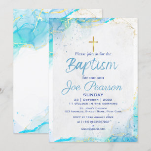 Tarjeta de Invitación de Bautizo Azul Elegante par