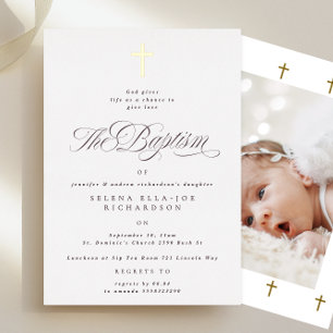 Tarjeta de Invitación de Bautizo con Cruz de Oro E