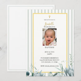 Tarjeta de Invitación de Bautizo con Foto en Verde