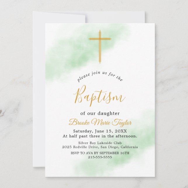 Tarjeta de invitación de bautizo con lavado de acu (Anverso)