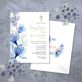 Tarjeta de invitación de bautizo con monograma flo