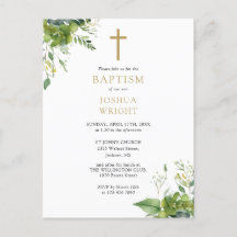 Tarjeta de invitación de bautizo con monograma y v