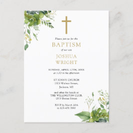 Tarjeta de invitación de bautizo con monograma y v