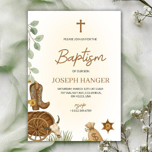 Tarjeta de invitación de bautizo con tema rústico