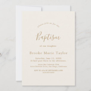 Tarjeta de Invitación de Bautizo Crema con Caligra