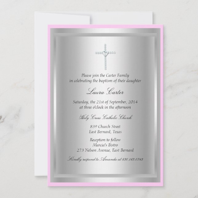 Tarjeta de Invitación de Bautizo Cruz de Diamantes (Anverso)