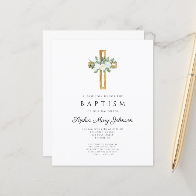 Tarjeta de Invitación de Bautizo Cruz Religiosa Pr (Anverso/Reverso In Situ)