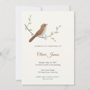 Tarjeta de Invitación de Bautizo de Pájaro Cantor