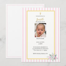 Tarjeta de Invitación de Bautizo Elegante en Rosa