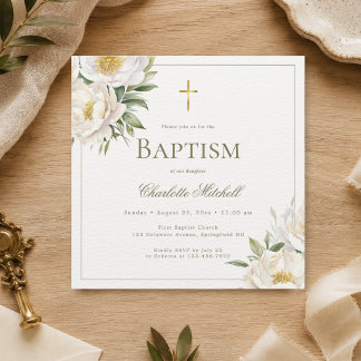 Tarjeta de Invitación de Bautizo Floral de Peonía 