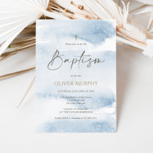 Tarjeta de Invitación de Bautizo Niño Acuarela Azu