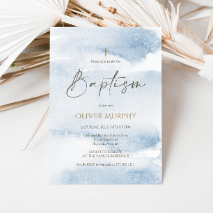 Tarjeta de Invitación de Bautizo Niño Acuarela Azu