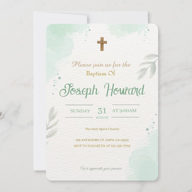 Tarjeta de Invitación de Bautizo Personalizable pa (Anverso)