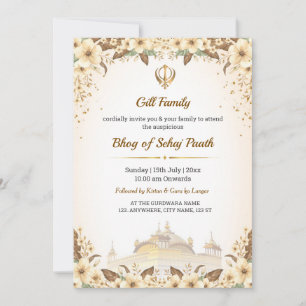 Tarjeta de invitación de Bhog de Sehaj Path, tarje