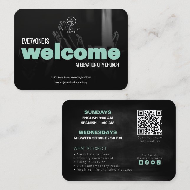 Tarjeta de Invitación de Bienvenida a la Iglesia P (Anverso / Reverso)