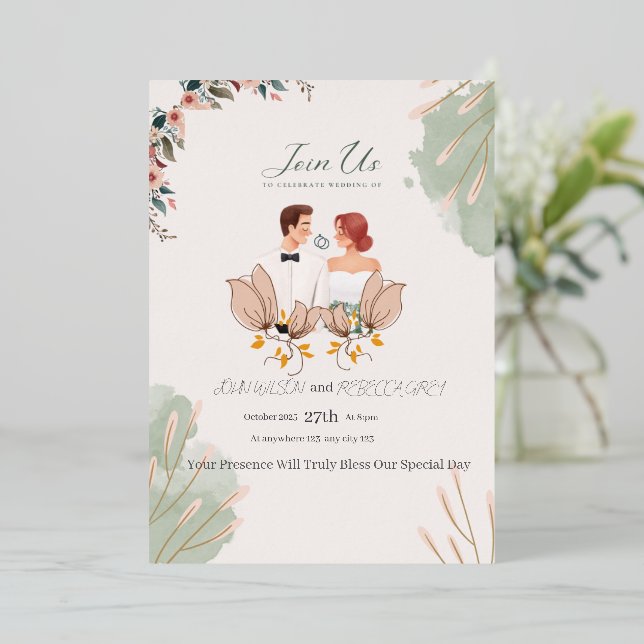tarjeta de invitación de boda (Anverso de pie)