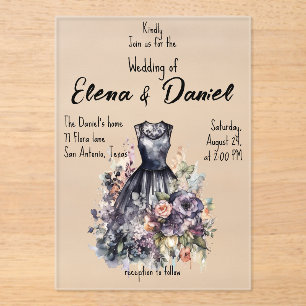 Tarjeta de invitación de boda acuarela vestido neg